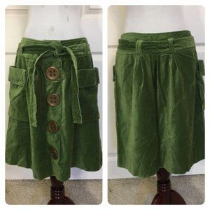 Anthropologie Elevenses Fairy Story Green Velvet Snap Button Black Skirt 4